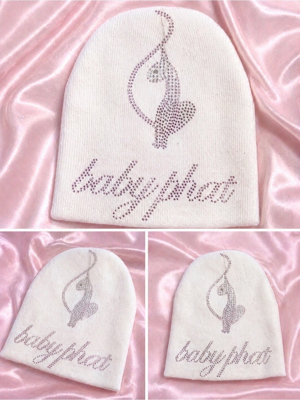 Baby Phat White Beanie with Pink Rhinestone Logo